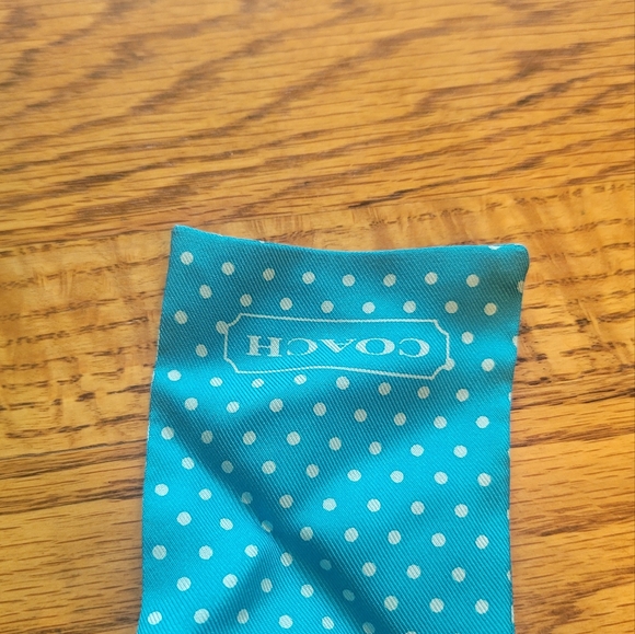 NWT Coach Silk Blue Turquoise Polka Dot Reversible Logo Hair Neck Scarf Wrap - Picture 3 of 7